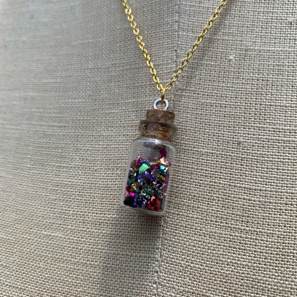 NWT Glass Bottle with Shard Confetti Necklace with Sterling Silver Plated Chain - Picture 10 of 16